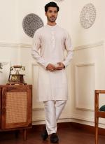 Modal Silk White Traditional Wear Weaving  Readymade Kurta Pajama